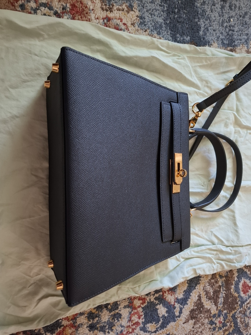 Structured Top-Handle Women's Bag in Black with Gold Hardware - Picture 2 of 6